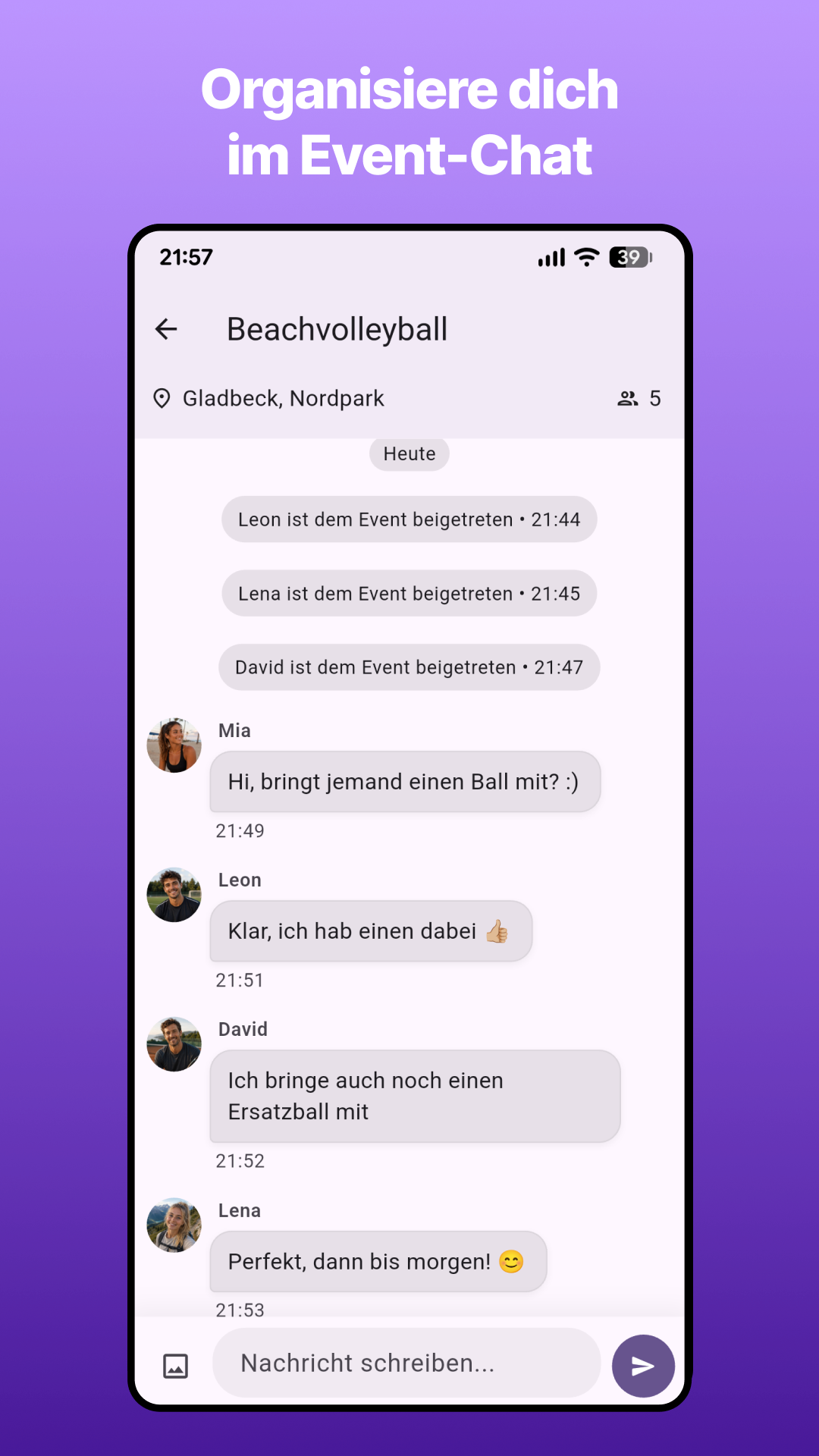 Eventchat für Absprachen mit Teilnehmern